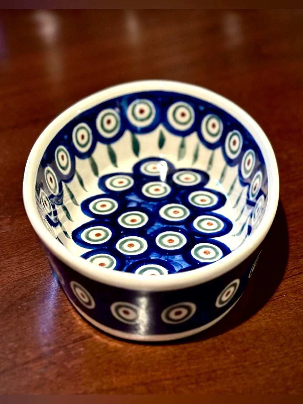Bolesławiec 6” Oval Baker, Hand-Painted Peacock Feather Made in Poland
